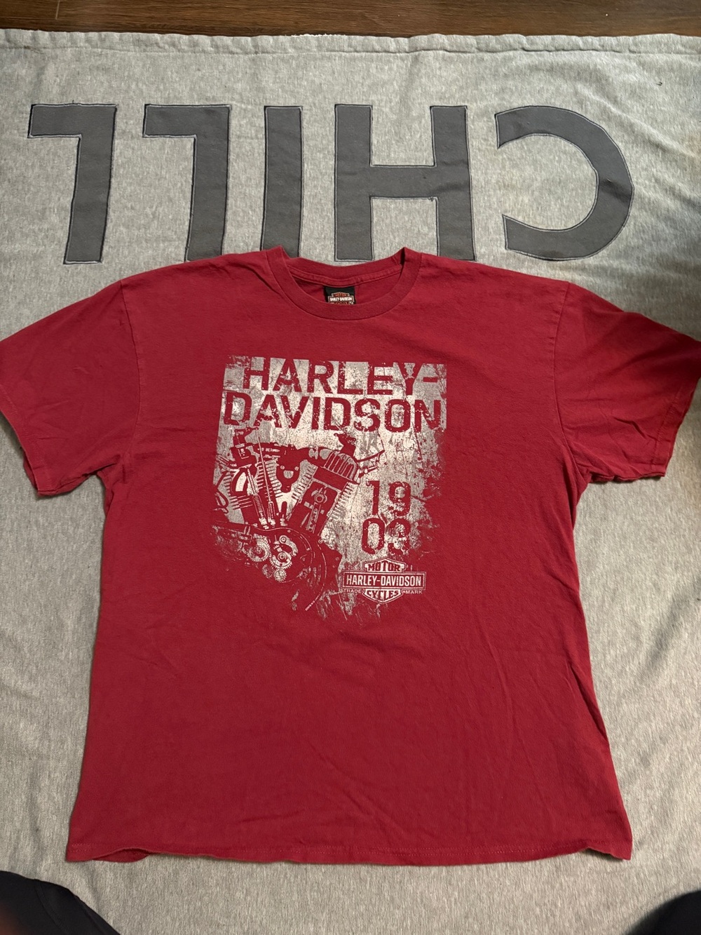 Harley-Davidson Red and White Engine Graphic Tee